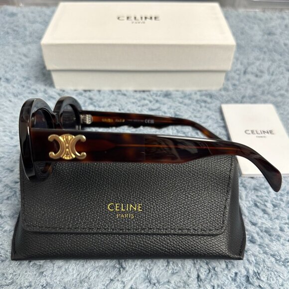 Celine Triomphe Oval Tortoise Sunglasses